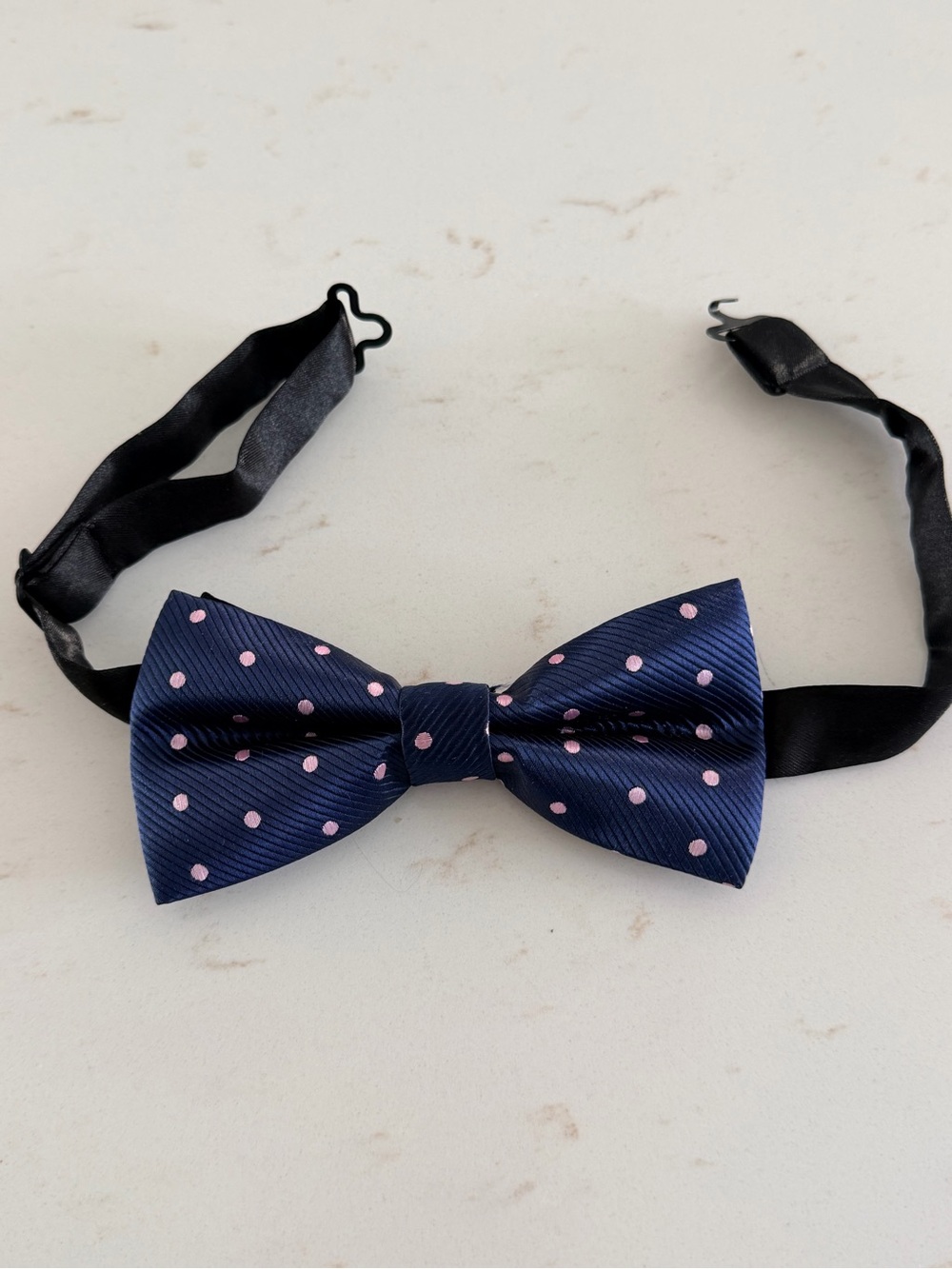 Navy Blue Bow Tie with Pink Polka Dots